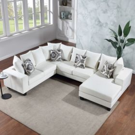 110*85" Modern U Shape Sectional Sofa, Velvet Corner Couch with Lots of Pillows Included,Elegant and functional indoor furniture for Living Room (Color: White)