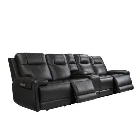 Trevor Triple 4 Seats Power Sofa With Console,Genuine Leather,Lumbar Support,Adjustable Headrest,USB & Type C Charge Port (Color: as Pic)