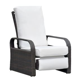 Outdoor Recliner Chair;  Automatic Adjustable Wicker Lounge Recliner Chair with 5.12'' Thicken Cushion (Material: Brown Wicker, Color: Beige)