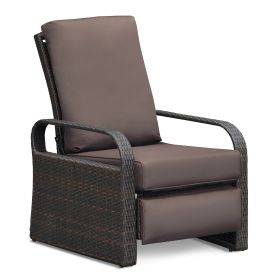 Outdoor Recliner Chair;  Automatic Adjustable Wicker Lounge Recliner Chair with 5.12'' Thicken Cushion (Material: Espresso Wicker, Color: Brown)