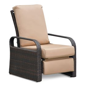 Outdoor Recliner Chair;  Automatic Adjustable Wicker Lounge Recliner Chair with 5.12'' Thicken Cushion (Material: Espresso Wicker, Color: EsKhaki)