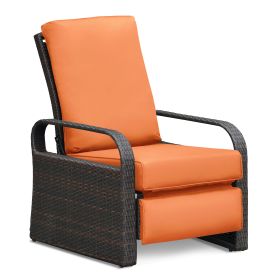 Outdoor Recliner Chair;  Automatic Adjustable Wicker Lounge Recliner Chair with 5.12'' Thicken Cushion (Material: Espresso Wicker, Color: EsOrange)