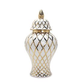 White and Gold Ceramic Decorative Ginger Jar Vase (Color: as Pic)