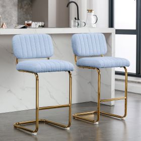 Mid-Century Modern Counter Height Bar Stools for Kitchen Set of 2, Armless Bar Chairs with Gold Metal Chrome Base for Dining Room, Upholstered Boucle (Color: as Pic)