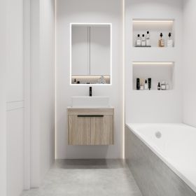 24 " Modern Design Float Bathroom Vanity With Ceramic Basin Set, Wall Mounted White Oak Vanity With Soft Close Door,KD-Packing,KD-Packing (Color: as Pic)