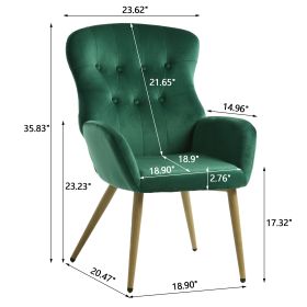 Hengming Accent Chair Modern Tufted Button Wingback Vanity Chair with Arms Upholstered Tall Back Desk Chair with Metal Legs for Living Room Bedroom Wa (Color: as Pic)