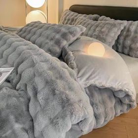 Plush Four-piece Set Milk Fiber Thickened Thermal Coral Fleece (Option: Light Gray-180cm Bed Sheet Four Piece Set)